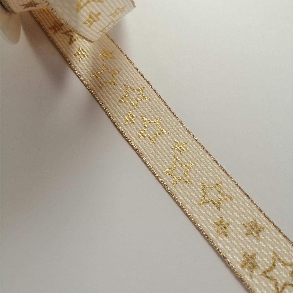 nastro natale crema con stelle oro goldina 25 mm x 1mt