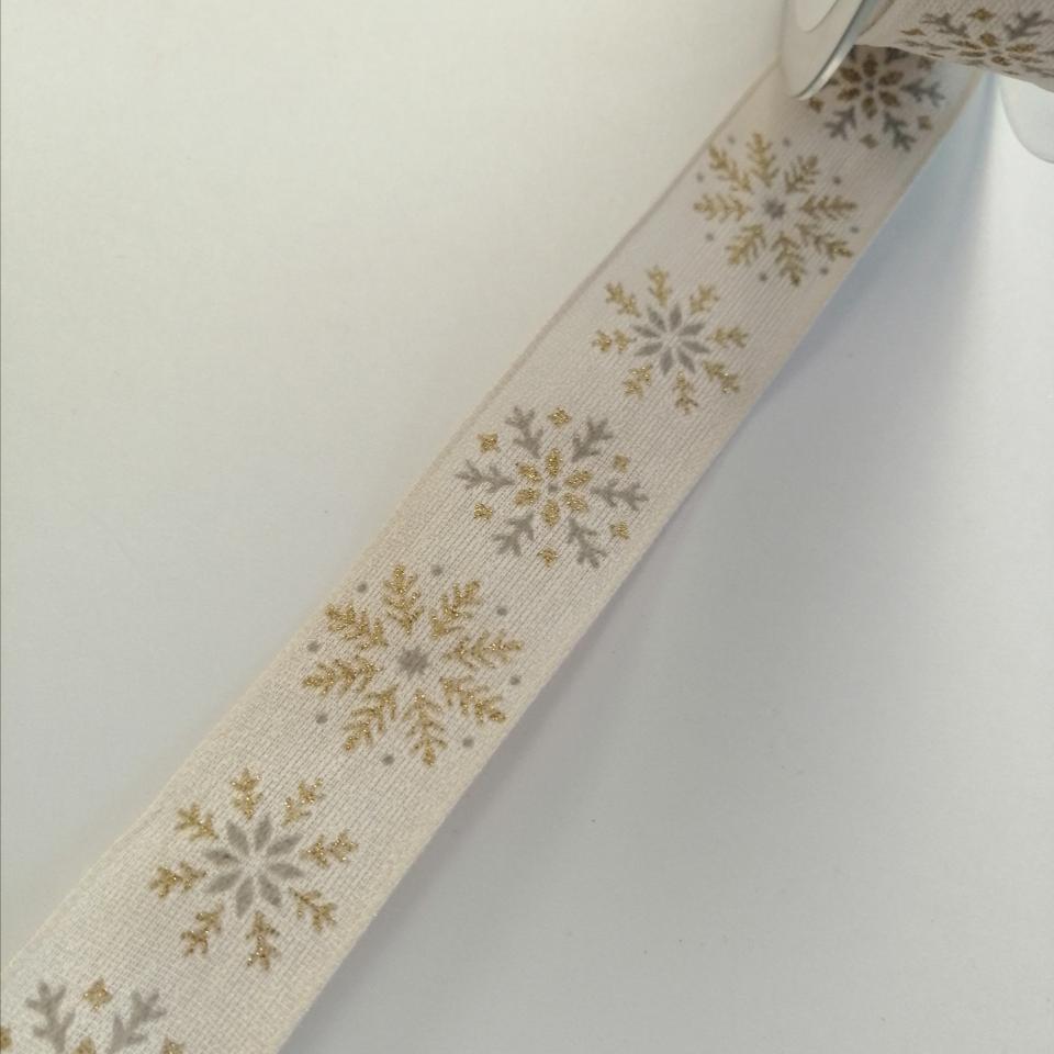 nastro bianco sporco con decori oro Goldina 25 mm x 1 mt