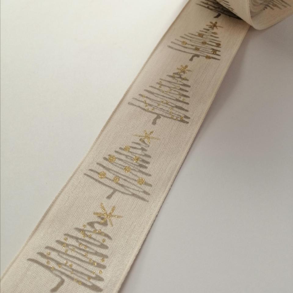 nastro bianco sporco con alberi natale goldina 40 mm x 1mt nastri