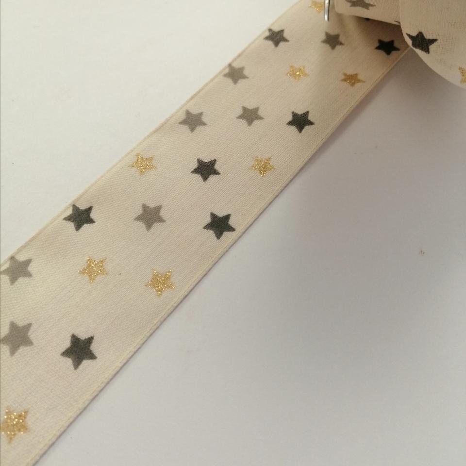 nastro natalizio crema con stelle goldina 40 mm x 1 mt nastri