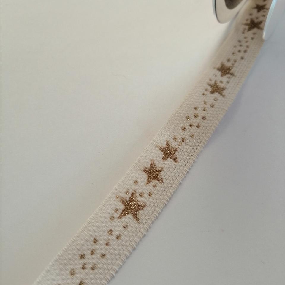 nastro bianco sporco con stelle oro goldina 15 mmx 1mt