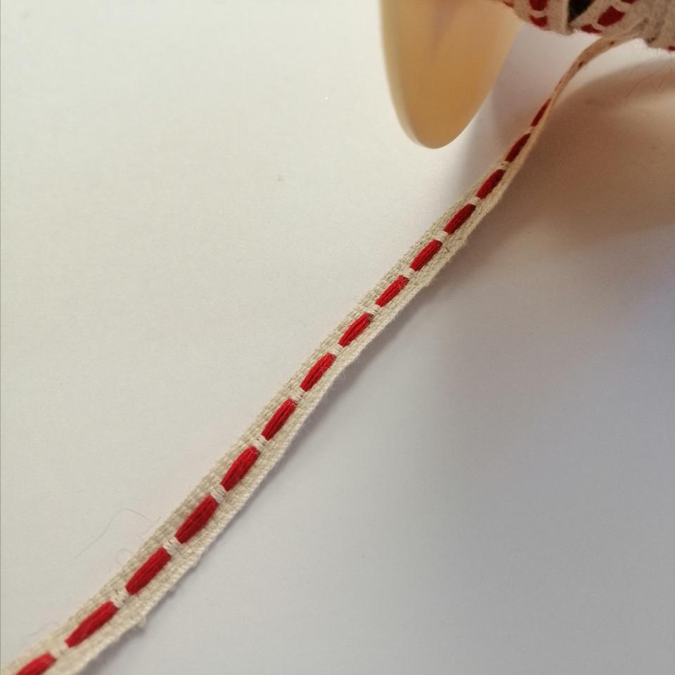 nastro lino beige/rosso Stafil 6 mm x 1mt - Nastri