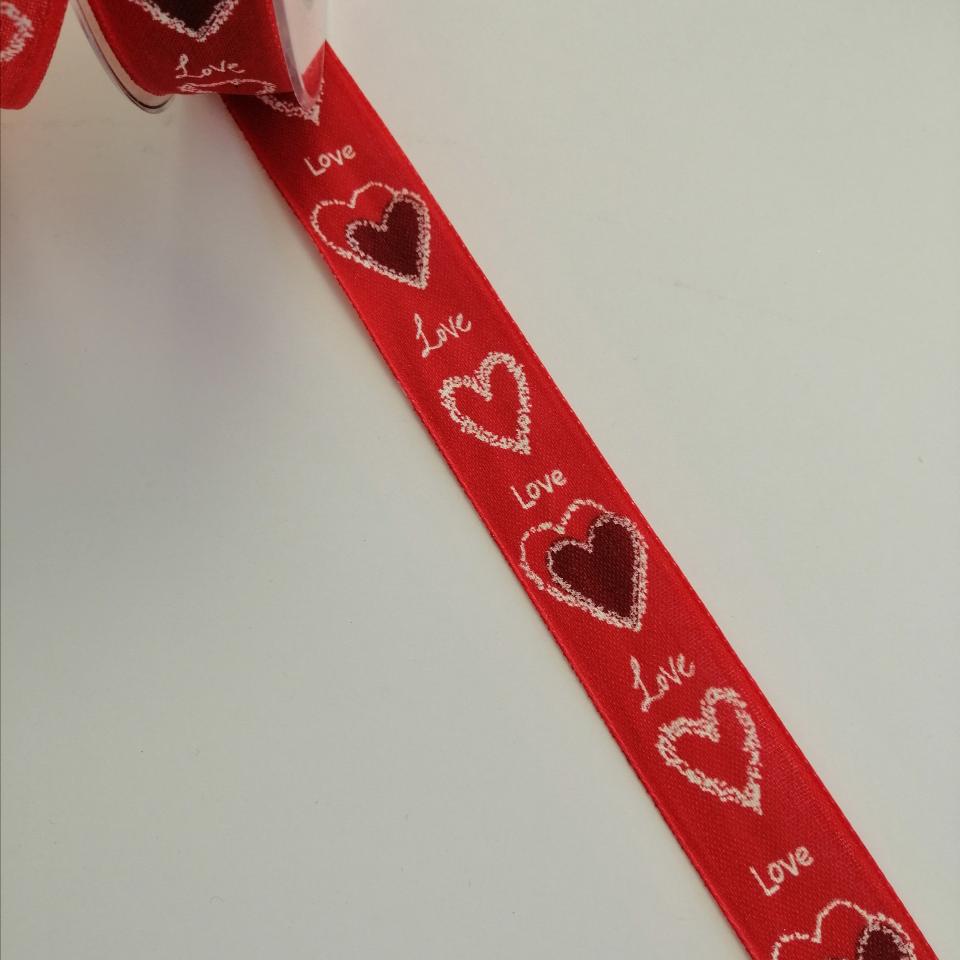 nastro rosso con cuori e scritta love goldina 25mm x 1 mt nastri