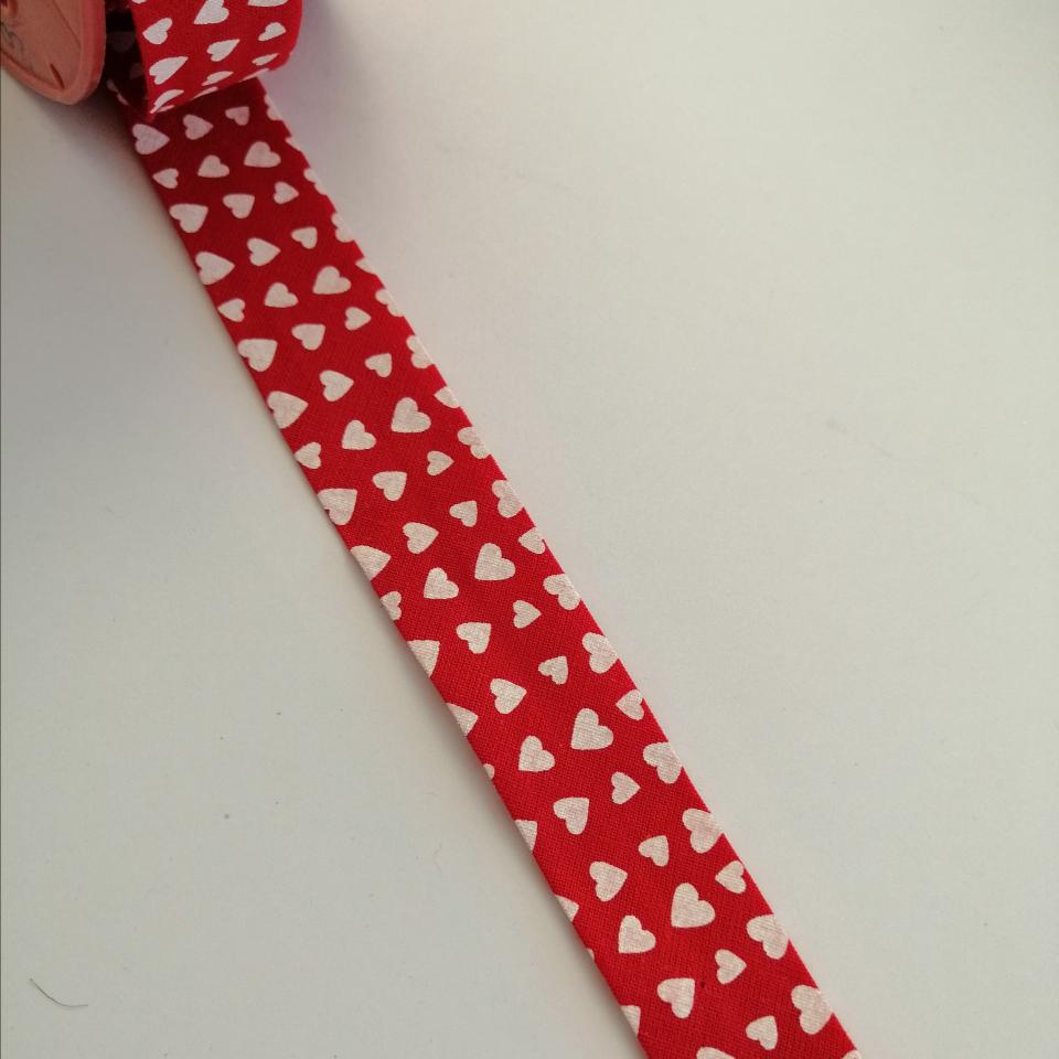 nastro sbieco rosso con cuori bianchi Stafil 20 mm x 1mt