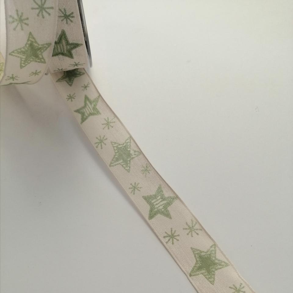 nastro bianco sporco con stelle verdi goldina 25 mm x 1mt