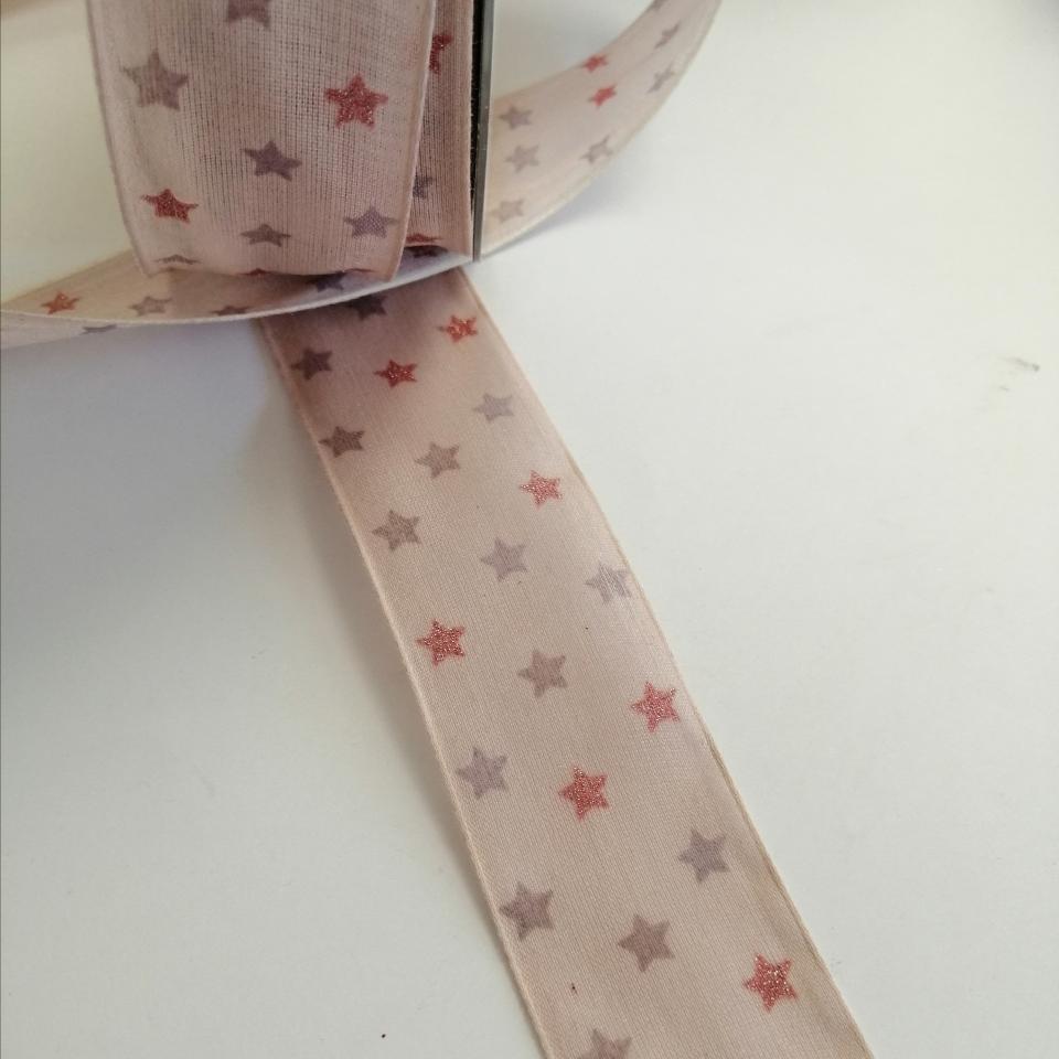 nastro rosa antico con stelline goldina 40 mm x 1 mt