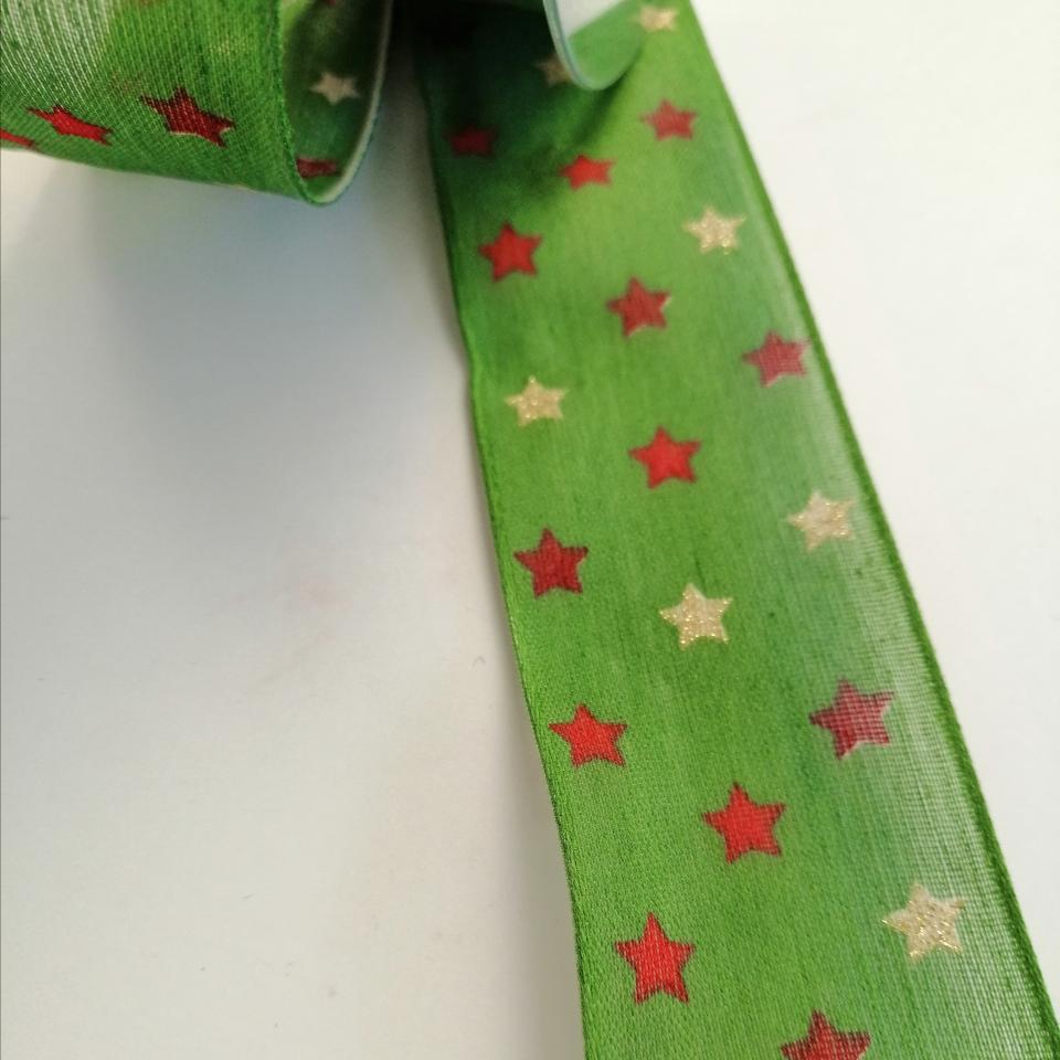 nastro verde con stelline Goldina 40 mm x 1 mt