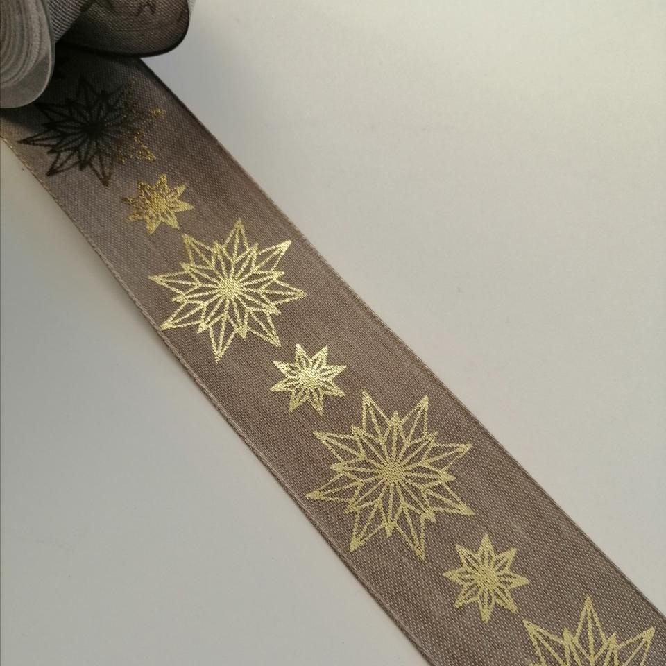 nastro tortora con stelle oro Goldina 40 mm x 1mt