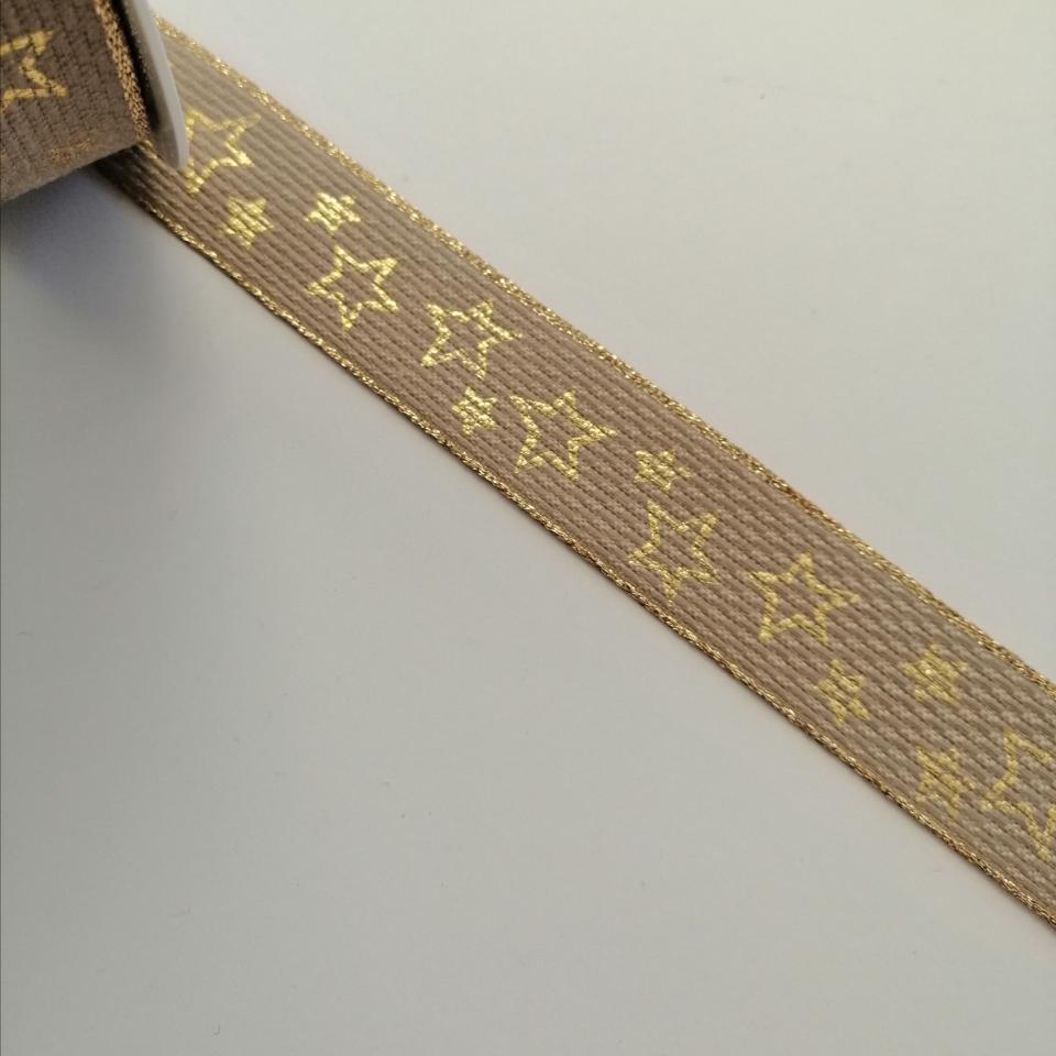 nastro tortora con stelle oro Goldina 25 mm x 1 mt