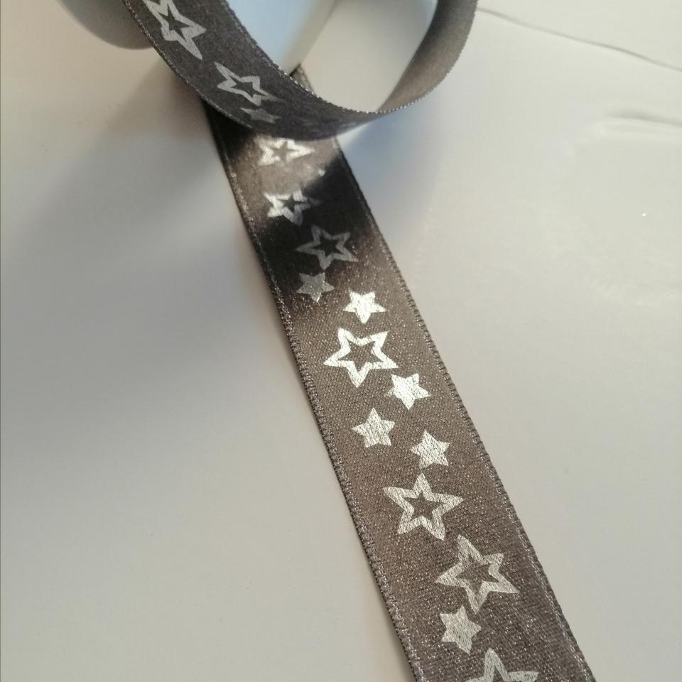 nastro tortora con stelle argento Goldina 25 mm x 1 metro