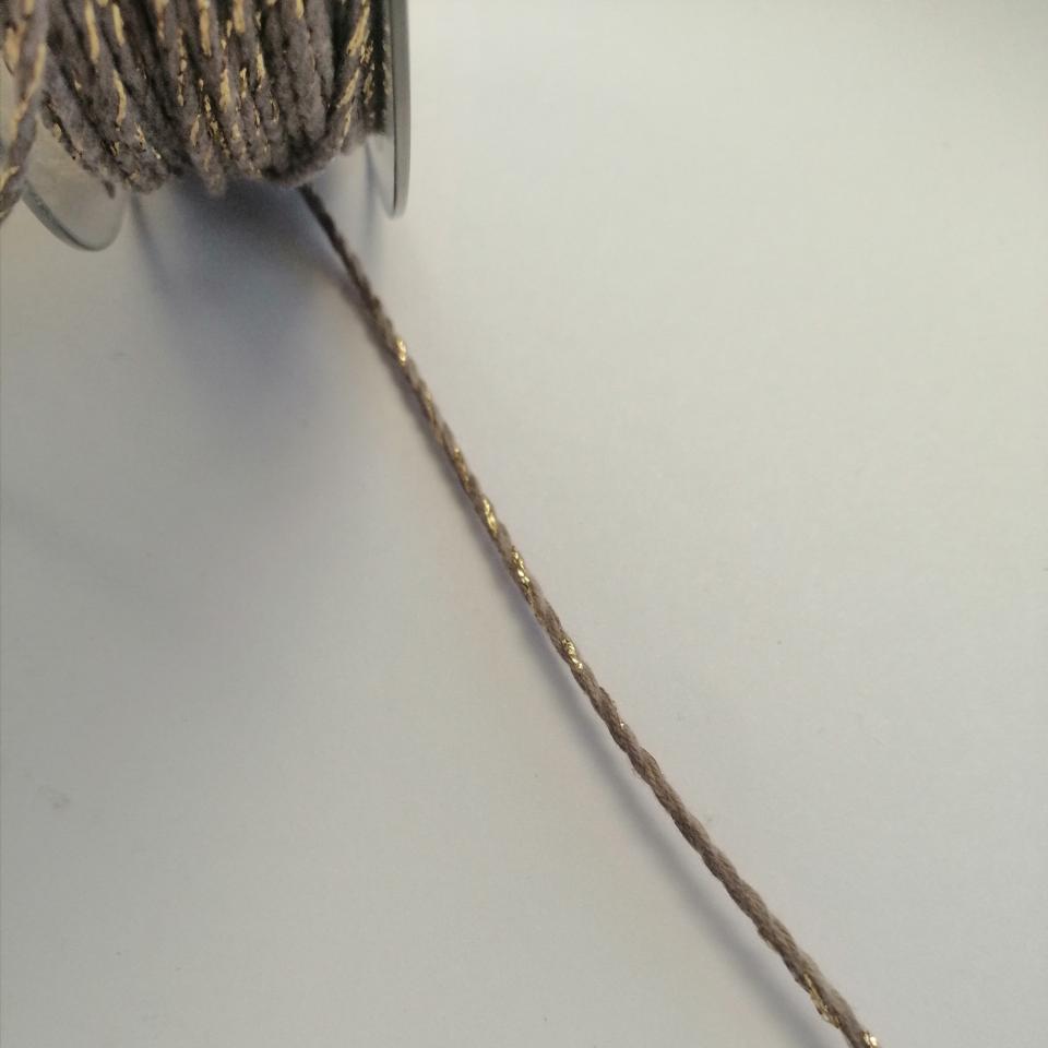 cordino rustico chic tortora e oro Goldina 2 mm x 1 mt