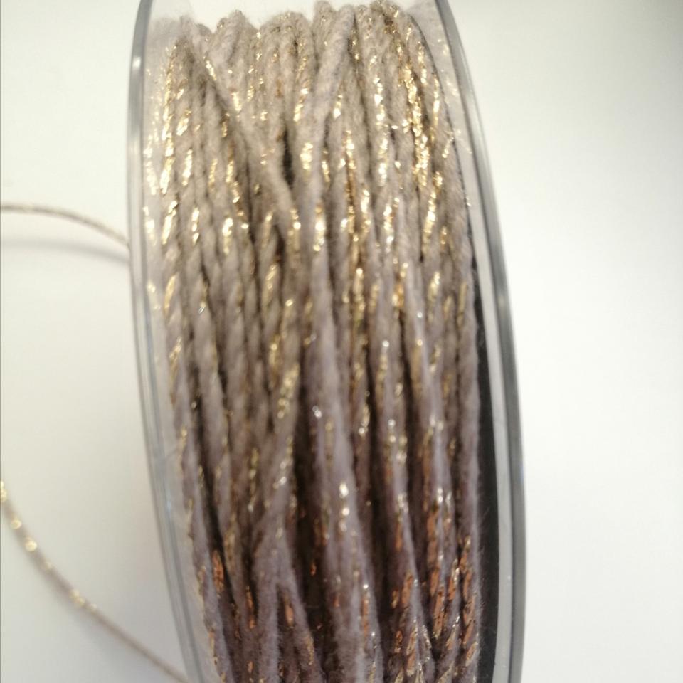 cordino rustico chic tortora e oro Goldina 2 mm x 1 mt