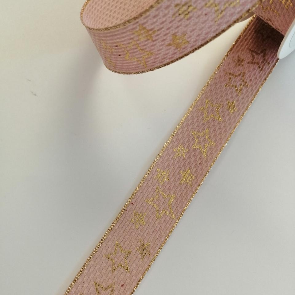 nastro rosa antico con stelle oro Goldina 25 mm x 1 mt