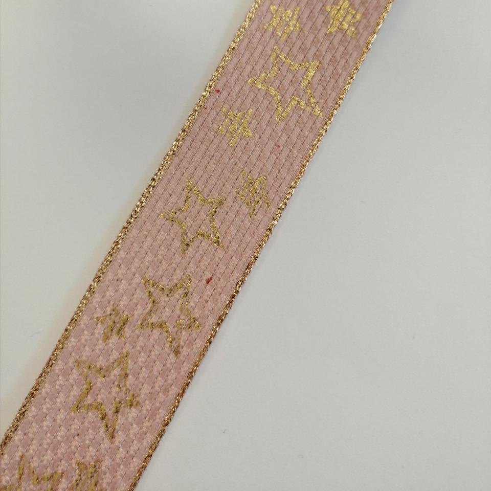 nastro rosa antico con stelle oro Goldina 25 mm x 1 mt