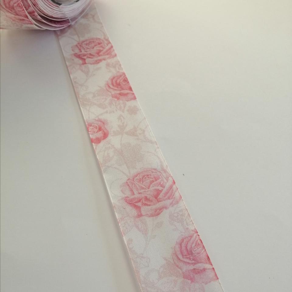 nastro organza rosa chiaro con rose Goldina 40 mm x 1mt