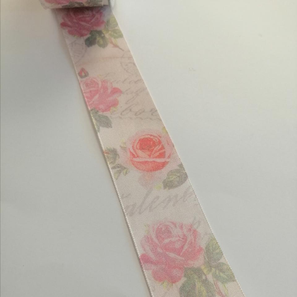 nastro organza rosa con rose goldina 40 mm x 1 mt