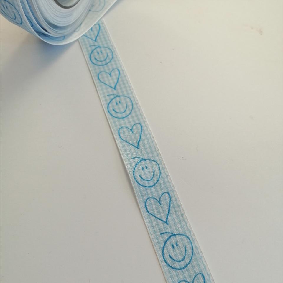 nastro quadrettato bianco e celeste con disegni goldina 25 mm x 1 mt