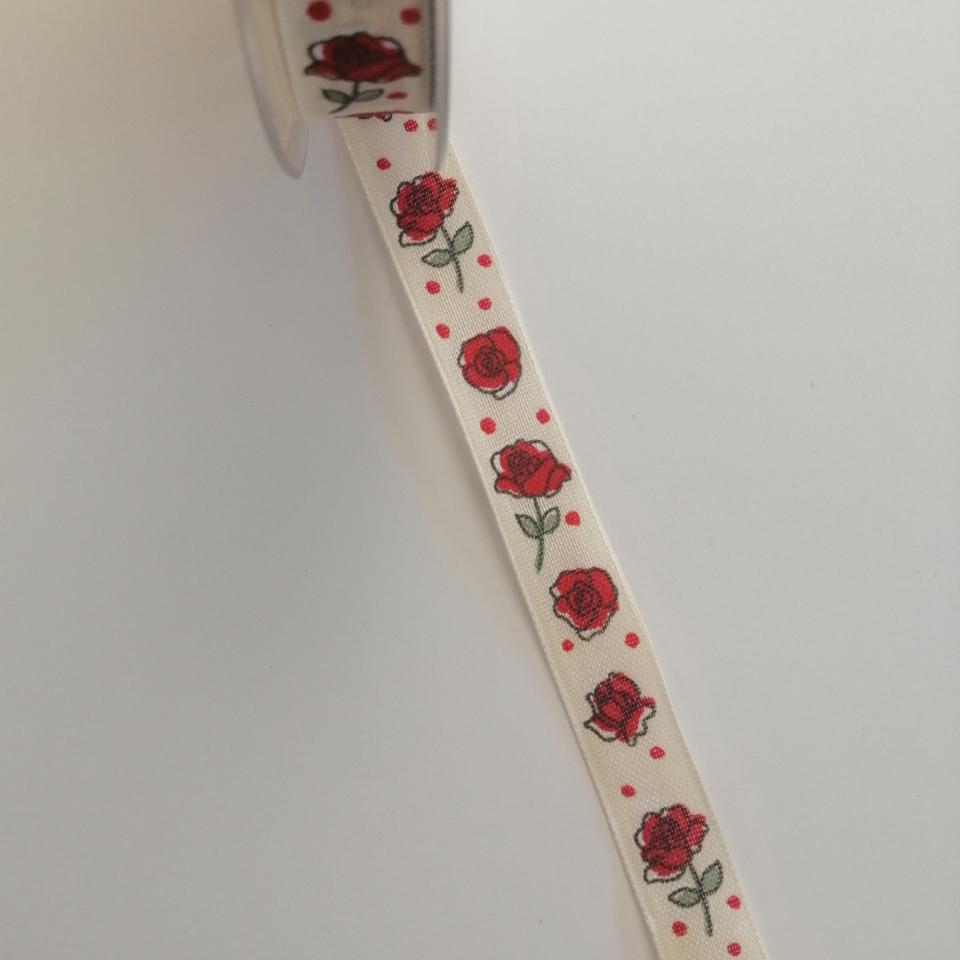nastro panna con rose rosse Goldina 15 mm x 1 mt