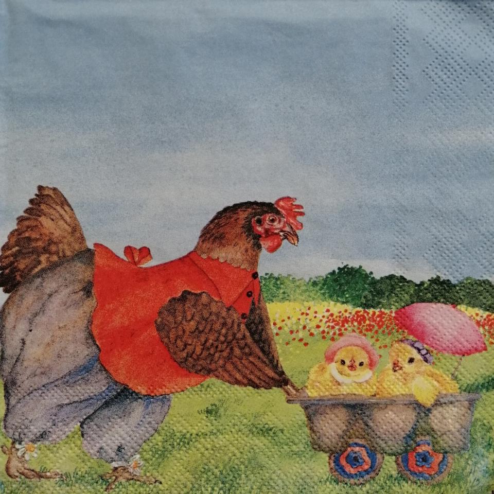 tovaglioli gallina con pulcini in carriola arti e grafica busta da 2 pezzi 33x33 cm