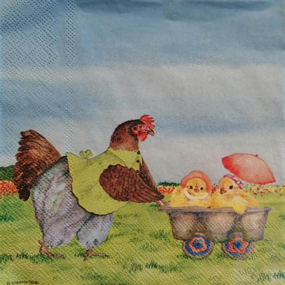 tovaglioli gallina con pulcini in carriola arti e grafica busta da 2 pezzi 33x33 cm