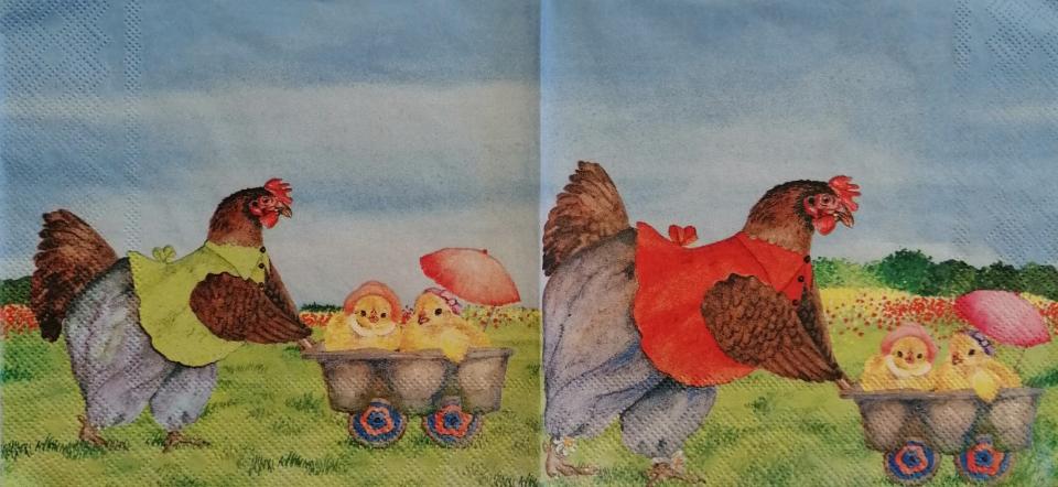 tovaglioli gallina con pulcini in carriola arti e grafica busta da 2 pezzi 33x33 cm