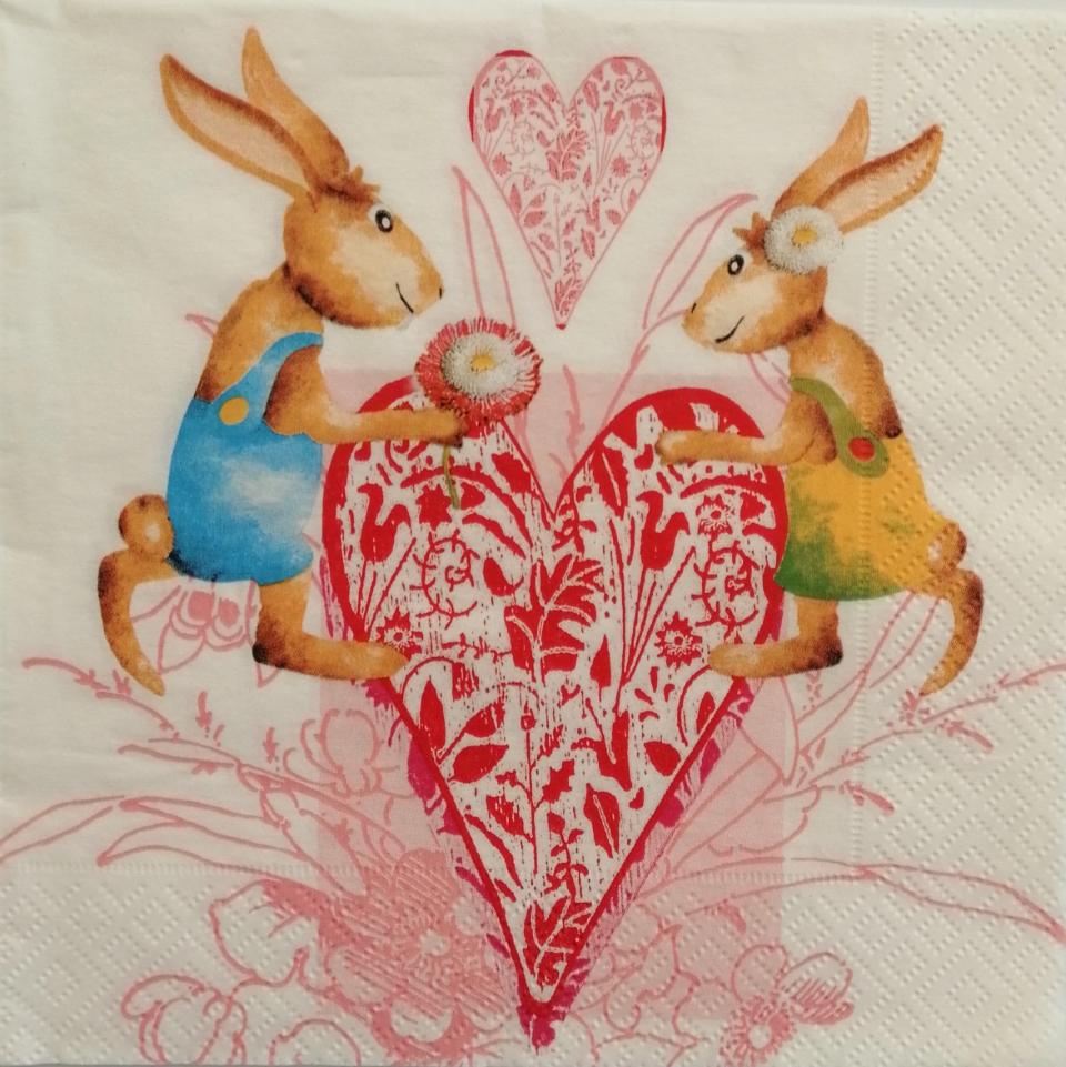 tovaglioli conigli sul cuore arti e grafica busta da 2 pezzi 33 x 33 cm