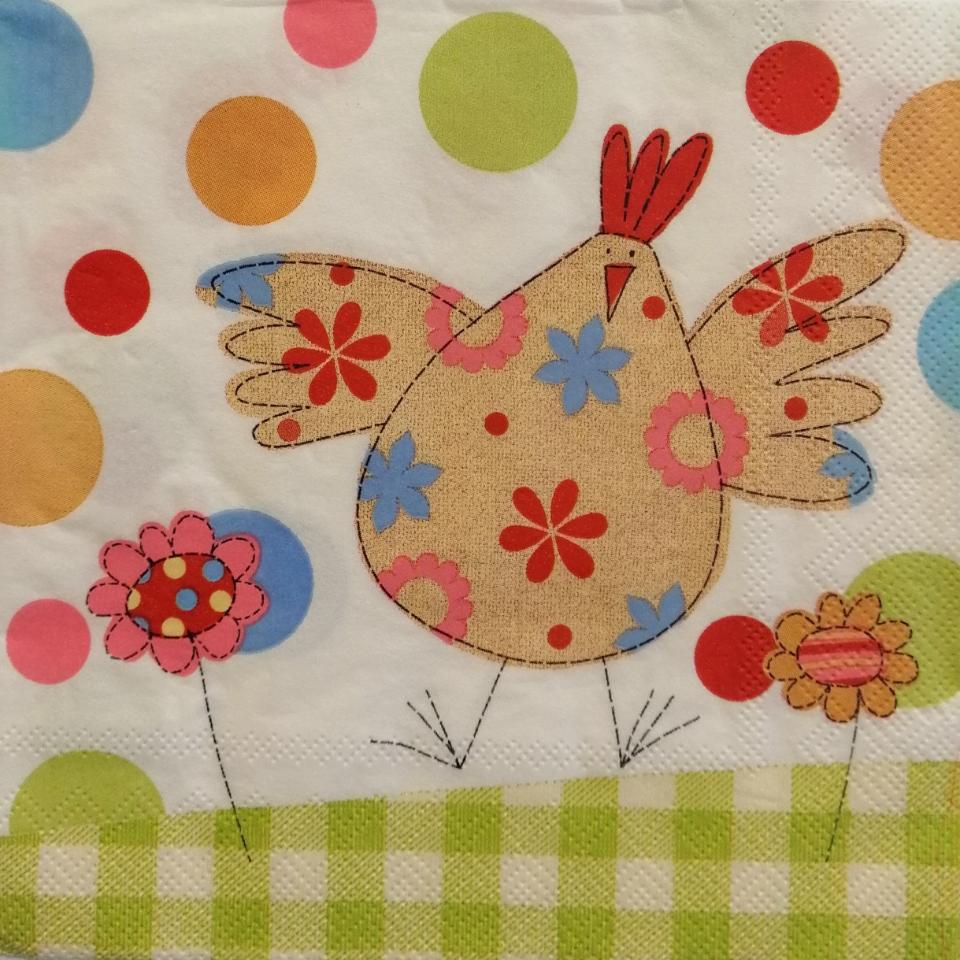 tovaglioli gallina stilizzata con pois e fiori arti e grafica busta da 2 pezzi 33 x 33