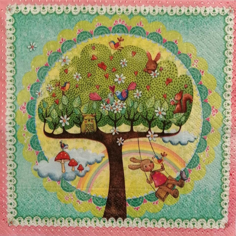 tovaglioli albero animali e coniglio sull'altalena arti e grafica busta da 2 pezzi 33 x 33 cm