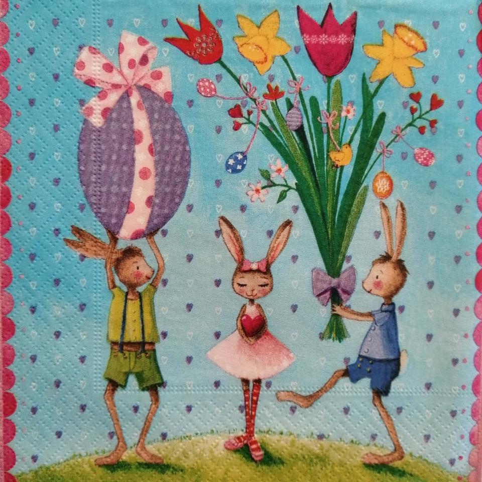 tovaglioli coniglio con uova e fiori arti e grafica busta da 2 pezzi 33 x 33 cm