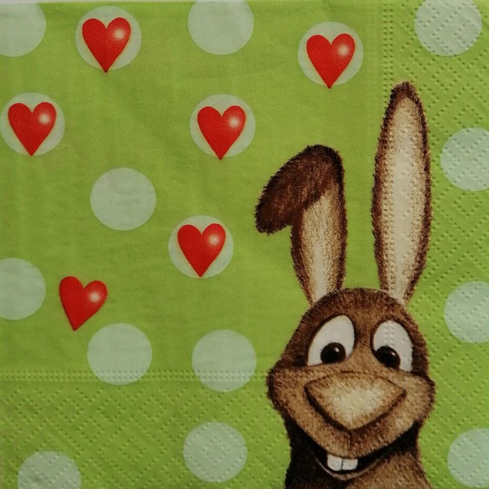 tovagliolo per decoupage animali coniglio e cuori arti e grafica busta da 2 pezzi 25 x 25 cm