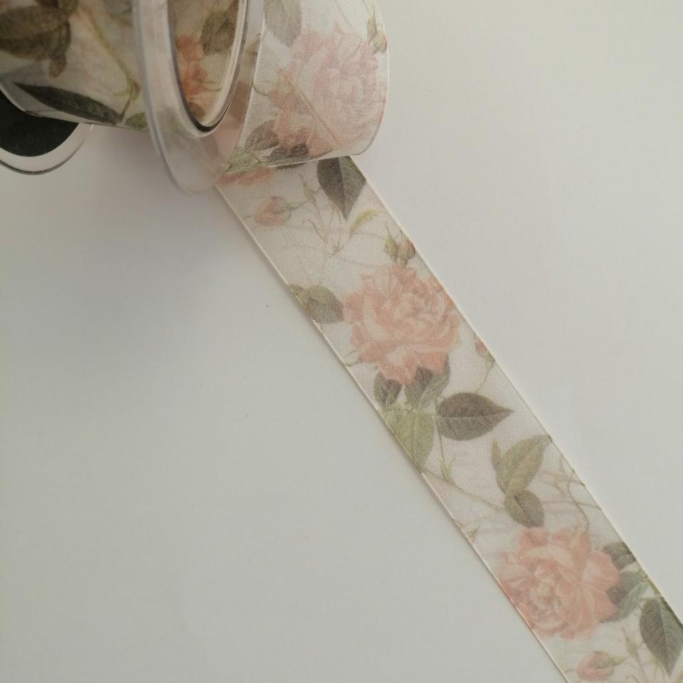 nastro organza rose e foglie goldina  40 mm per 1 mt