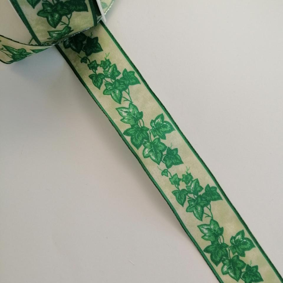 nastro cotone verde chiaro con edera Stafil 40 mm per 1 mt