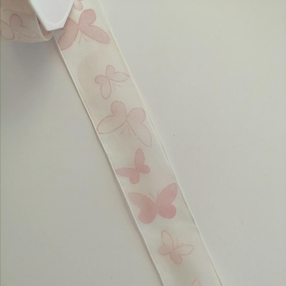 nastro organza panna con farfalle rosa Goldina 40 mm per 1 mt