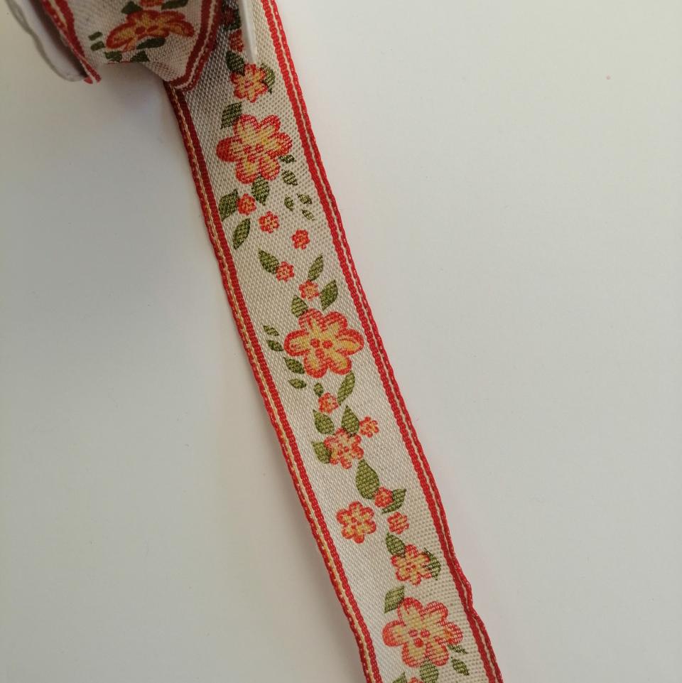 nastro tela grezza con fiori arancio marianne hobby 40 mm per 1 mt