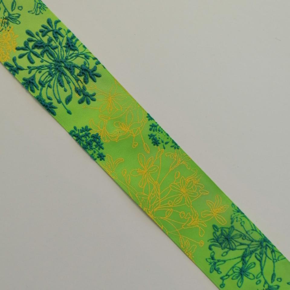 nastro verde con fiori effetto rilievo stafil 40 mm per 1 mt