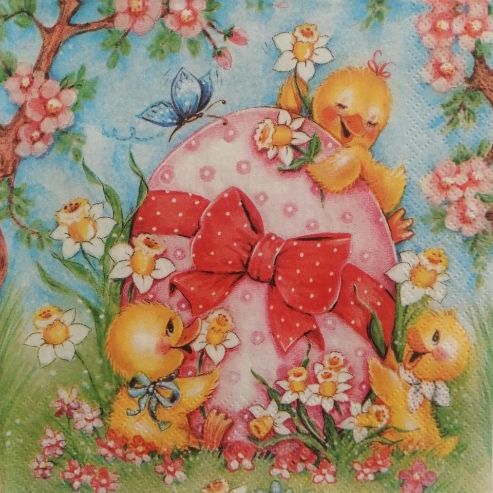 tovaglioli uovo con fiocco e pulcini arti e grafica busta da 2 pezzi 33 x 33 cm