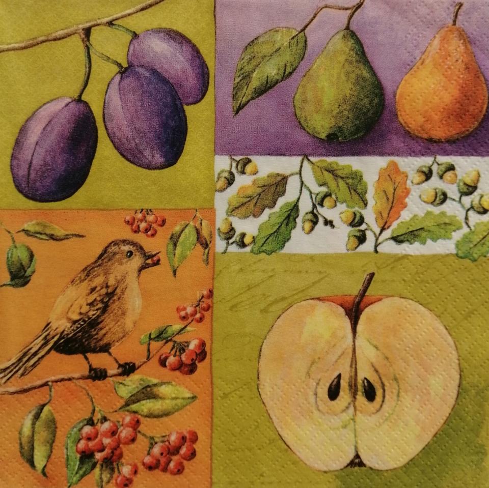 tovaglioli susine pere e uccellini arti e grafica busta da 2 pezzi 33 x 33 cm