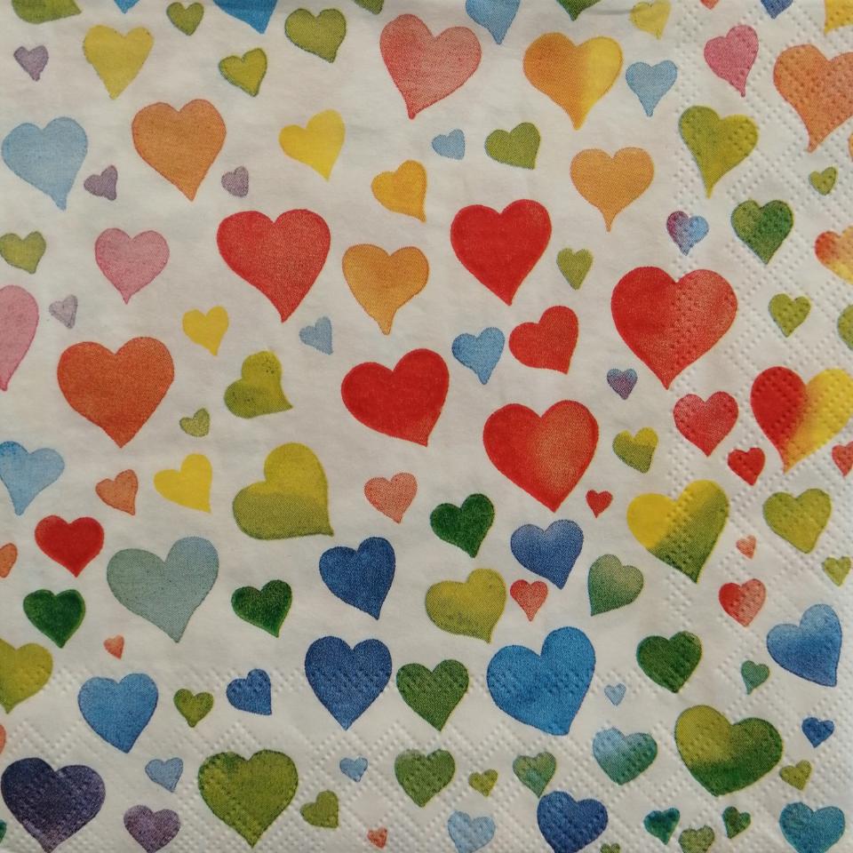 tovaglioli cuoricini colorati arti e grafica busta da 2 pezzi 33 x 33 cm