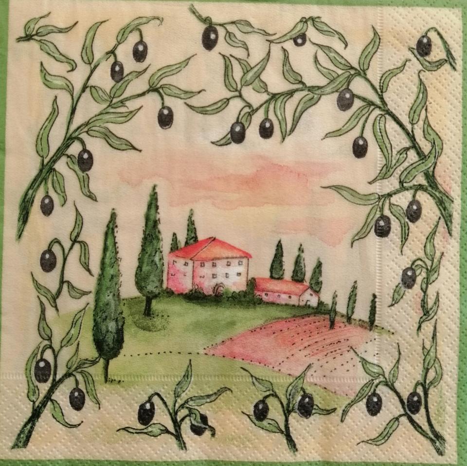 tovaglioli per decoupage cascina con olive arti e grafica busta da 2 pezzi 33 x 33 cm