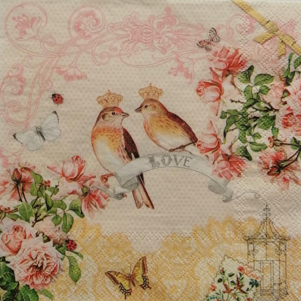 tovaglioli per decoupage animali uccellini con corone arti e grafica busta da 2 pezzi 33 x 33 cm