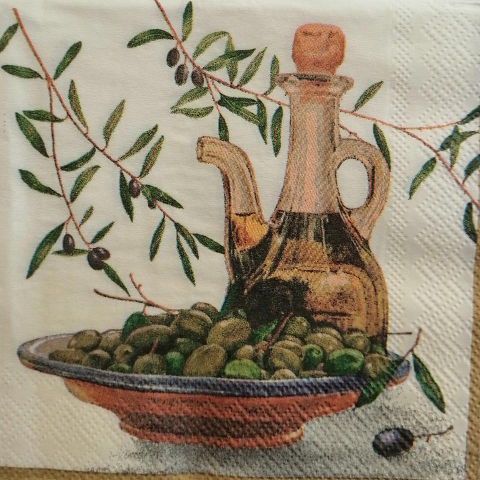 tovaglioli per  decoupage olio e olive arti e grafica busta da 2 pezzi 25x25cm