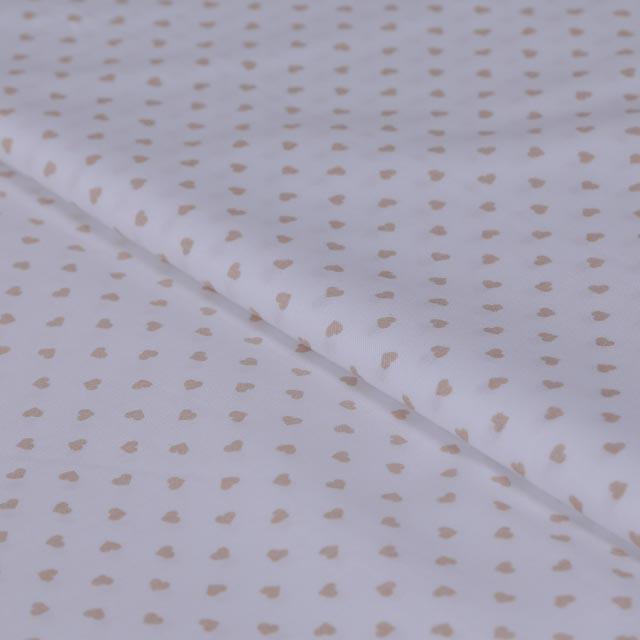 Tessuto Stoffa in cotone bianco con cuori  sabbia stafil  145 x 50 cm