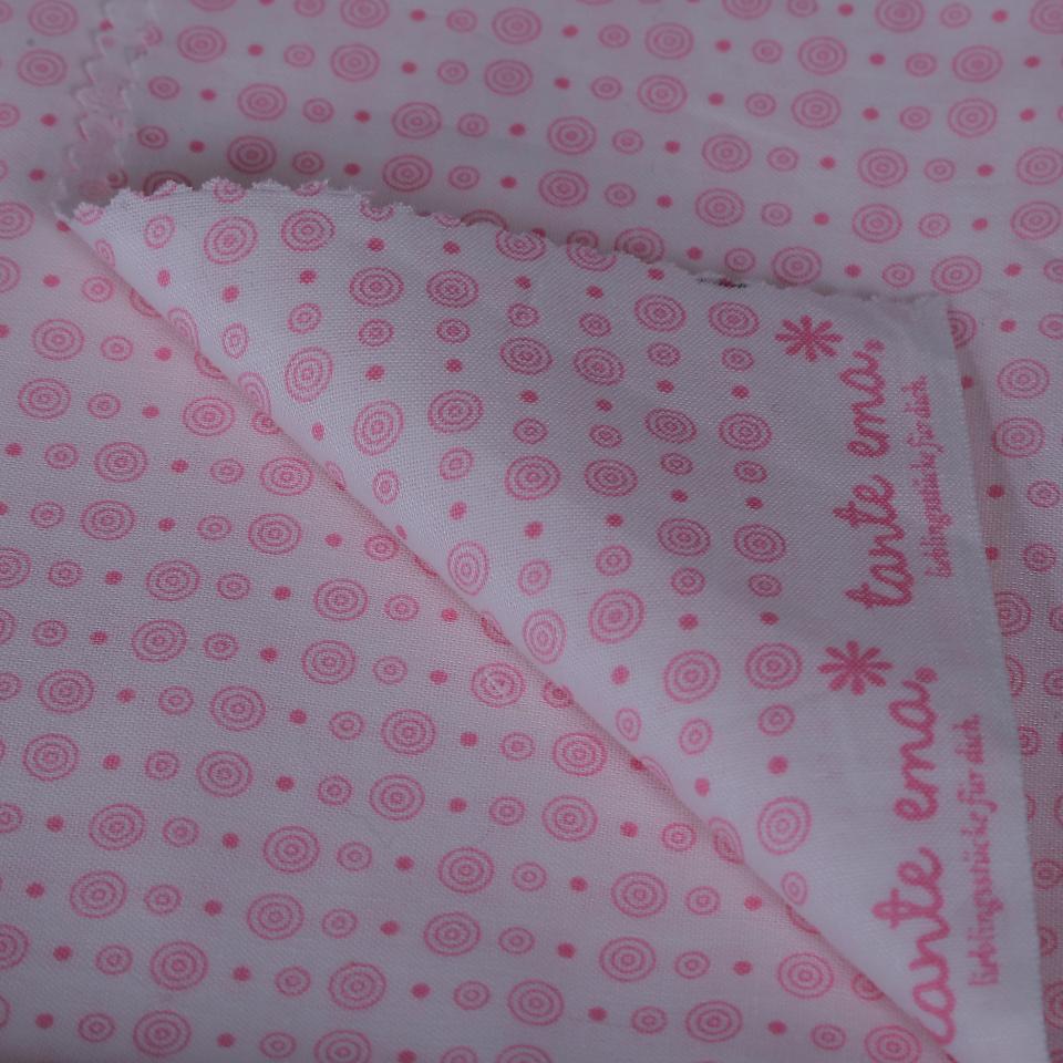 Stoffa Tante Ema bianca con cerchi rosa TANTE EMA 130X30CM