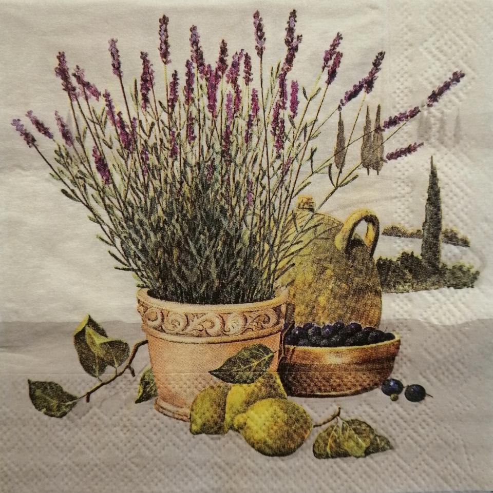 Tovaglioli per decoupage vaso di lavanda e olive arti e grafica busta da 2 pezzi 25x25cm