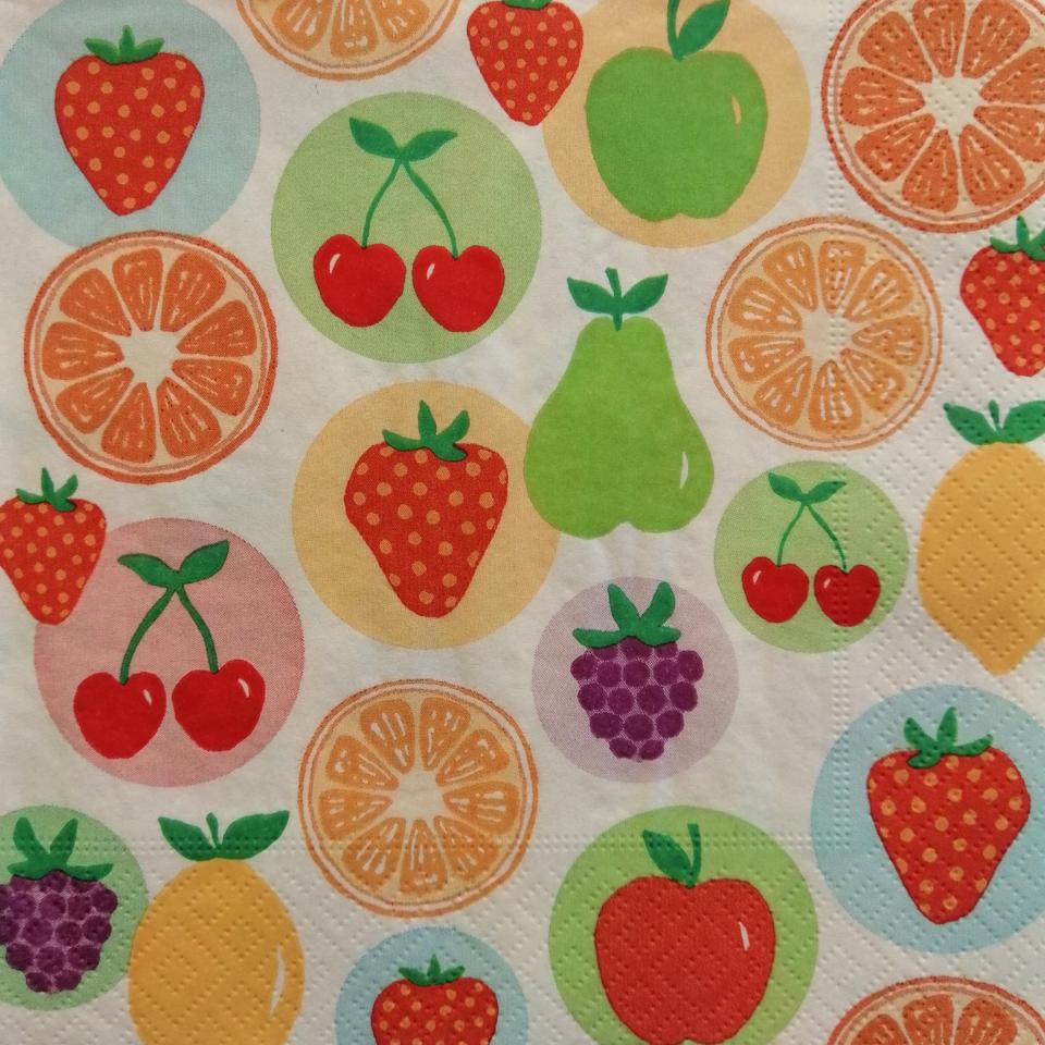 Tovaglioli per decoupage frutta ciliegie arance arti e grafica busta da 2 pezzi 33x33 cm