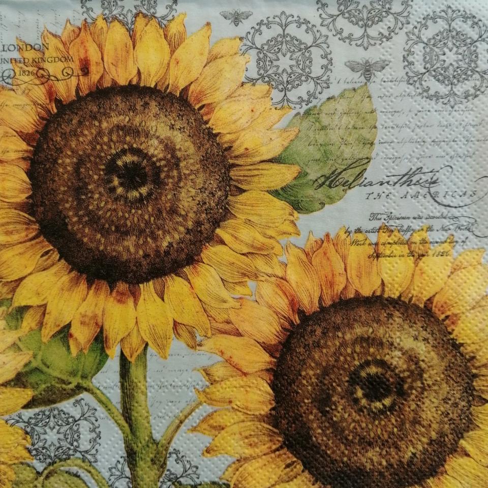 Tovaglioli per decoupage fiori  girasoli arti e grafica busta da 2 pezzi 33x33 cm