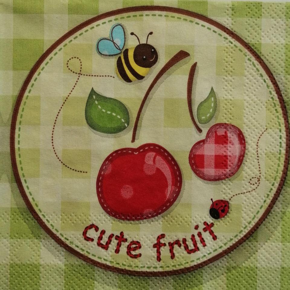 Tovaglioli per decoupage frutta ciliegie  coccinelle e api arti e grafica busta da 2 pezzi 25x25cm
