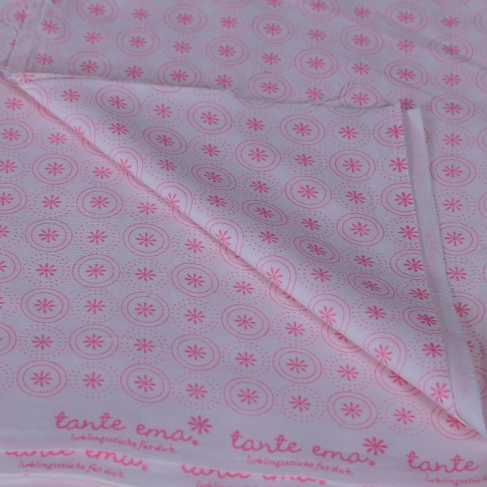 Stoffa Tante bianca con cerchi e fiori rosa TANTE EMA 130X30CM