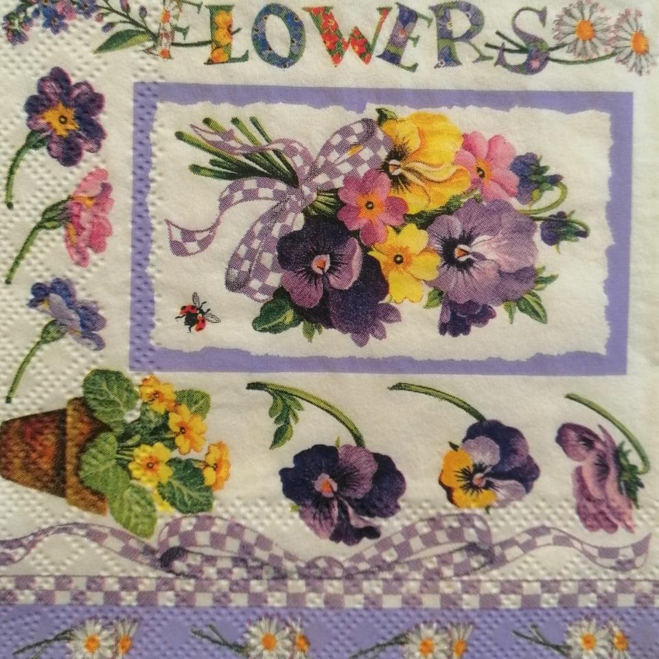 tovaglioli per decoupage  fiori pansè arti e grafica busta da 2 pezzi 25x25cm