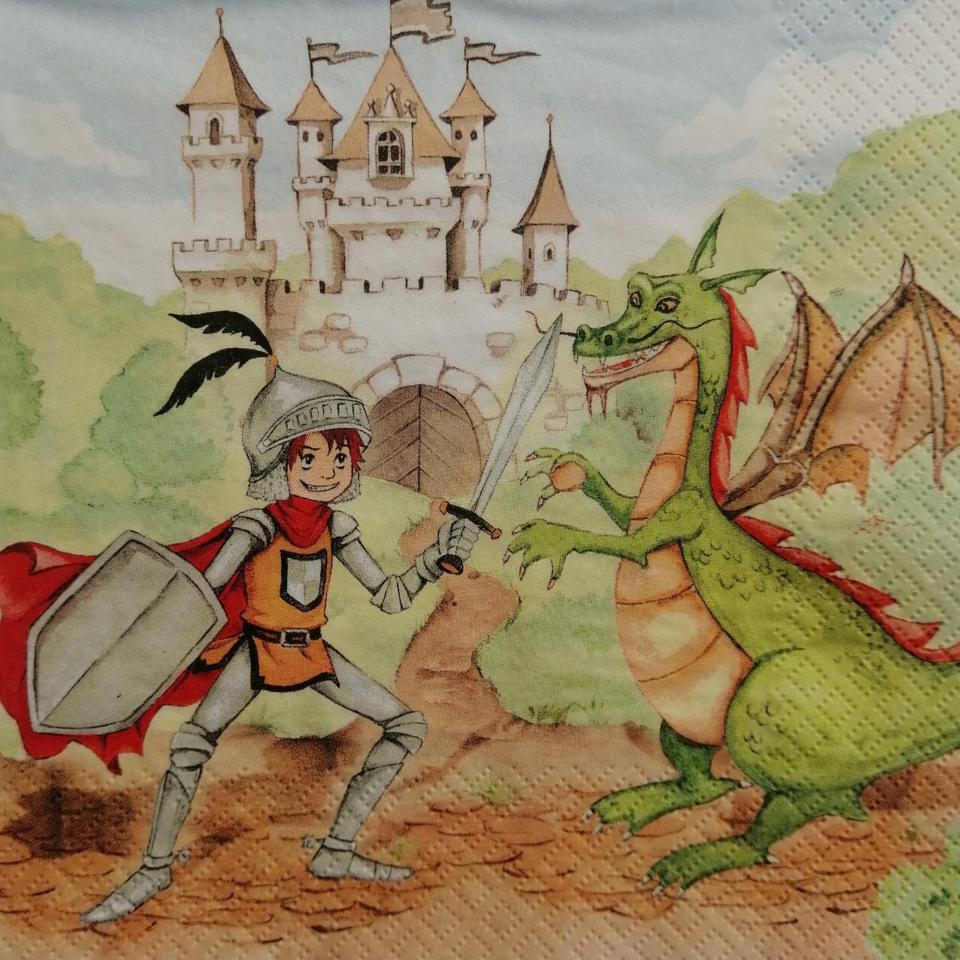 tovaglioli per decoupage cavaliere drago e castello arti e grafica busta da 2 pezzi 33x33 cm